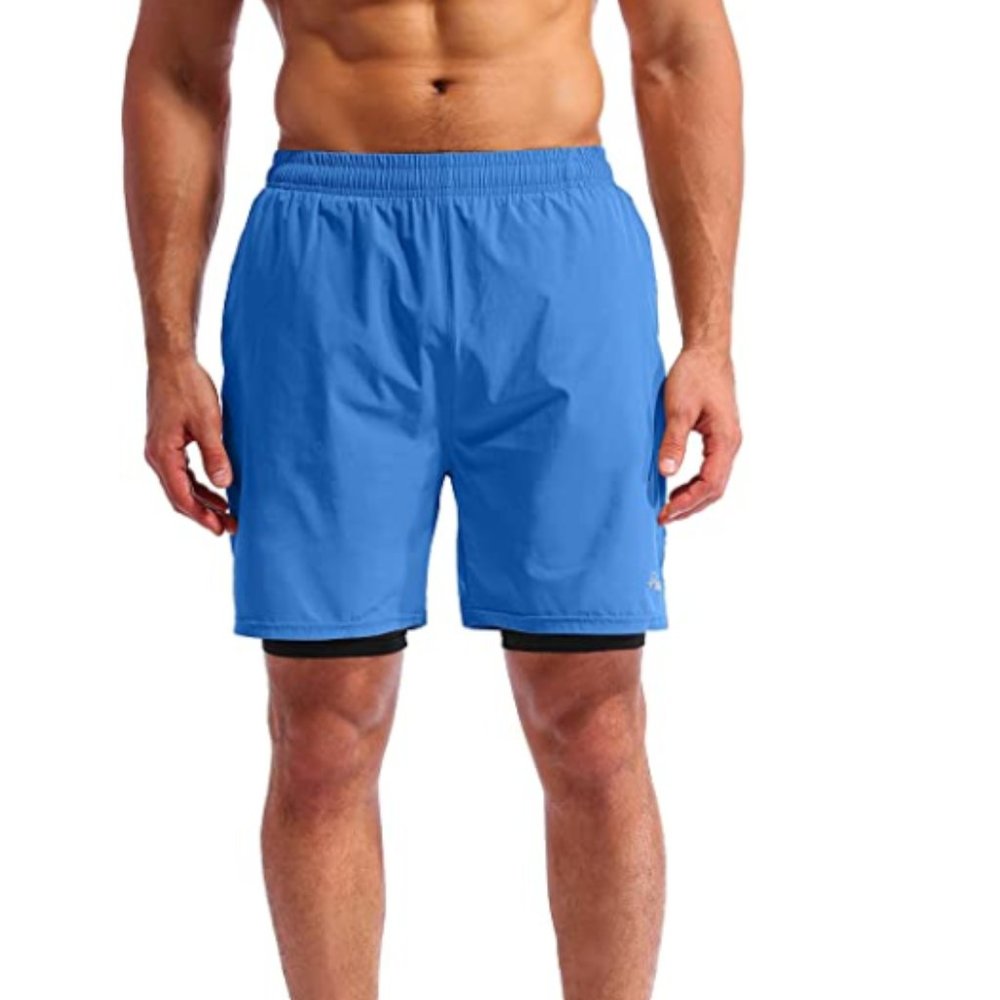 Pudolla Men’s 2 in 1 Running Shorts Quick Dry Athletic Workout Shorts for Men